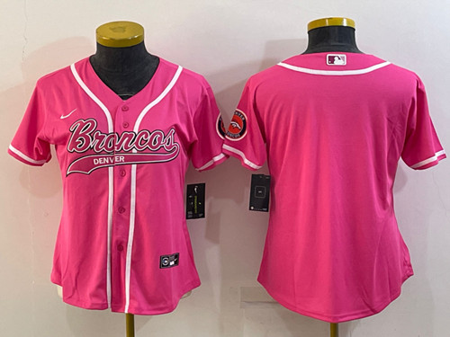 Women's Denver Broncos Blank Pink With Patch Cool Base Stitched Baseball Jersey(Run Small)